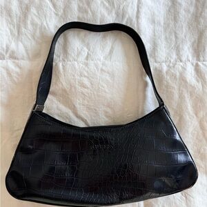 Guess Glossy Black Croc Shoulder Bag